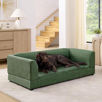 56.5" Dog Sofa Couch for Medium and Large Dogs with Backrest and Armrest, Memory Foam Dog Sofa Bed, Modern Elevated Pet Couch Bed with Legs for Dogs, Green