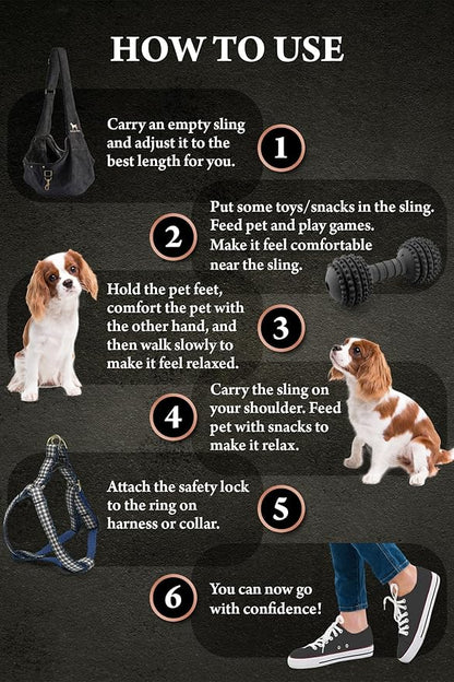 Noah & Paw Dog Sling Carrier for Small Dogs 3-10lb, Dog Sling for Small Dogs and Cats, Dog Carrier with Adjustable Padded Strap, Premium Denim, Lined with Fur, Double Safety Feature, Machine Washable