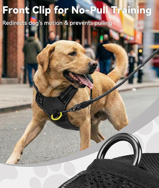 Joytale No Pull Dog Harness Medium Sized Dog, Reflective Pet Vest with Front Clip, Adjustable Soft Padded Harnesses with Easy Control Handle for Training and Walking, Black, M