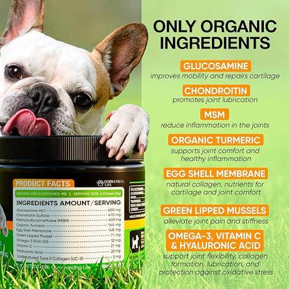 Glucosamine for Dogs – Hip and Joint Supplement Chews for Small, Medium & Large Dogs – Joint Pain & Mobility Support – Soft Chews for Pain and Inflammation Relief