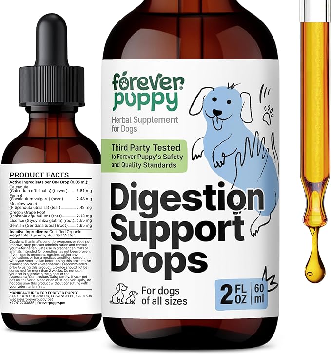 Forever Puppy Digestion Drops for Dogs - Fennel Seeds & Licorice Root Extract for Dogs' Gut Cleanse - Liquid Digestive Health Support Fiber Supplement for All Breeds & Sizes - 2 oz