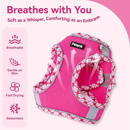 Petank Dog Harness for Small Medium Dogs No Pull, Puppy Harness and Leash Set for Walking, Running, Training, Small Dog Harness, Medium Dog Harness (Rose Red, M)