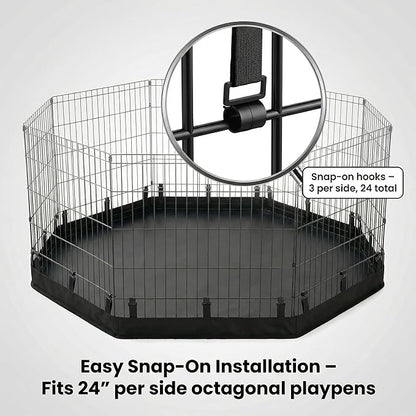 PJYuCien Octagonal Playpen Bottom Pad for 24" Side Metal Pet Pen, Waterproof 600D Oxford with Raised Edges & Snap Hooks, Washable for Puppy Small Animals, Black