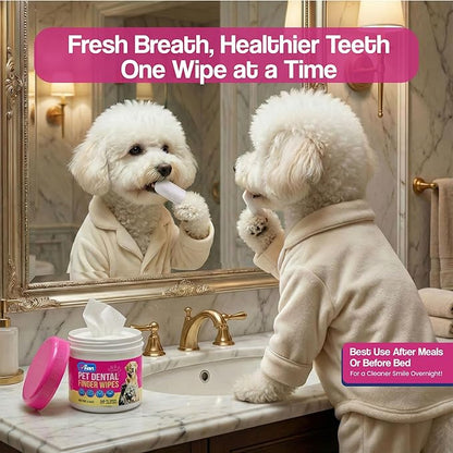 Pet Dental Finger Wipes - Natural Ingredients, Easy to Use Dog Teeth Cleaning Wipes for Effective Dog Teeth Cleaning - Ideal Dog Dental Wipes for Optimal Oral Hygiene