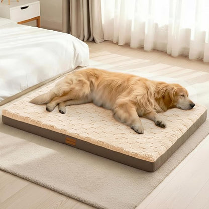 Patas Lague Orthopedic Dog Bed Large Sized Dog 36''X24'', Waterproof Soft Comfortable Egg Crate Foam Large Pet Beds Crate Mat with Removable Washable Cover and Nonskid Bottom, Brown