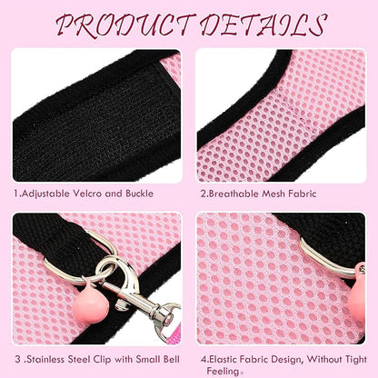 SATINIOR 2 Sets Guinea Pig Harness and Leash Adjustable Soft Mesh Harness Bell No Pulling Comfort Vest for Baby Ferret Rats Hamster Bunny Rabbit Chinchilla and Small Pet (Pink, Blue, S)