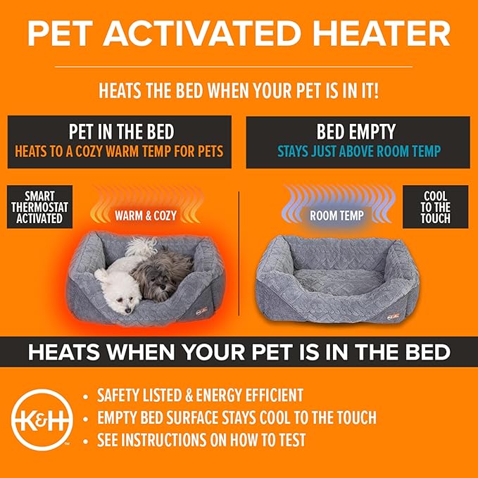 K&H Pet Products Thermo-Pet Lounge Sleeper Indoor Heated Pet Bed for Dogs & Cats, Bolstered Warm Calming Pillow Bed for Multiple or Large Cats, Machine Washable, Safety Listed - Medium 30.5 X 24.5in