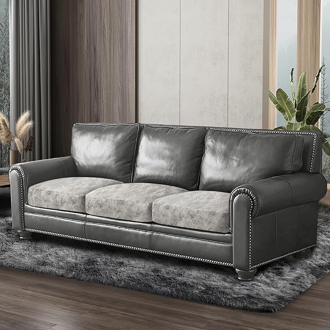 ANARACHON Leather Look Couch Cushion Covers Sofa Seat Slipcovers Sets Couches Furniture Protector for Sectional Armchair Loveseat Pets Kids Stretch Spandex Fabric (3 Cushion Sofa, Griege)