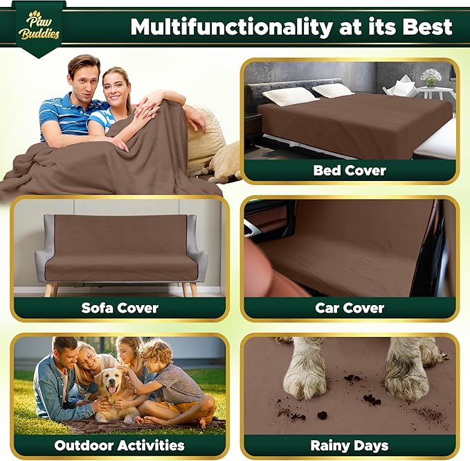 Paw Buddies Premium Waterproof Blanket 80"x90" Velvet-Feel Reversible Throw – Leakproof, Machine Washable Bed & Sofa King Size Protector for Couples, Pets & Travel + Bonus Small Blanket