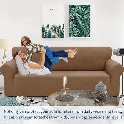 ZNSAYOTX 1 Piece Jacquard Chair Slipcovers for Living Room High Stretch Chair Covers with Arms Anti Slip Pets Friendly Couch Sofa Armchair Cover Furniture Protector (Small,New Pattern Light Coffee)