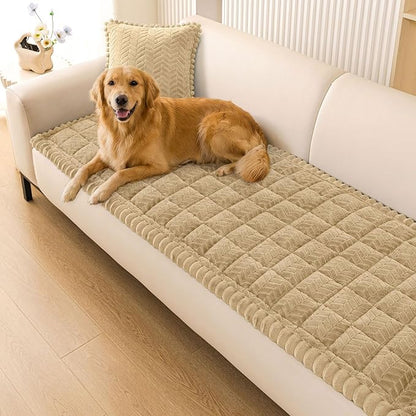 Smiry Non Slip Couch Covers for Dogs, Fuzzy Pet Couch Covers for 2-3 Cushion Sofa Pet Friendly, Soft Sofa Slipcovers Cushion Furniture Protector Washable (Khaki, 27.6" x 59")