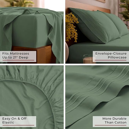 Mellanni Queen Sheet Set - 6-Piece Iconic Collection Bedding, (Including 4 Pillowcases), 21-Inch Extra Deep Pocket, Easy Care, Ultra Soft, Cooling Sheets, Brushed Microfiber - Sage