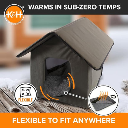 K&H Pet Products Lectro-Soft Orthopedic Outdoor Heated Cat Bed for Outdoor Cat Houses, Safety Listed Automatic Warming Pad, Soft and Flexible, Waterproof, Washable Cover - Small 18 X 14in Gray 20W