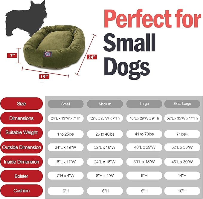 Majestic Pet 24 Inch Micro Velvet Calming Dog Bed Washable – Cozy Soft Round Dog Bed with Spine for Head Support - Fluffy Donut Puppy Mat 24x19x7 (inch) Small – Fern (2025)
