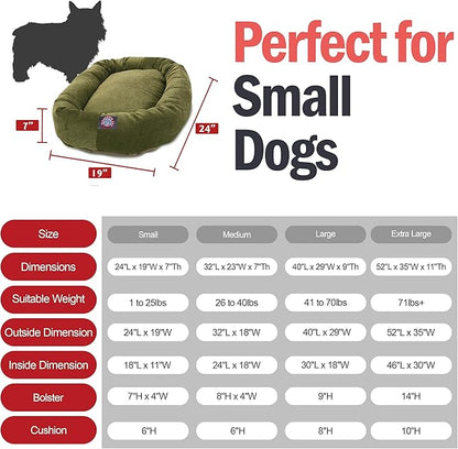 Majestic Pet 24 Inch Micro Velvet Calming Dog Bed Washable – Cozy Soft Round Dog Bed with Spine for Head Support - Fluffy Donut Puppy Mat 24x19x7 (inch) Small – Fern