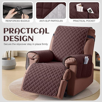 KinCam 100% Waterproof Recliner Chair Cover, Reclining Couch Covers for Pets, Dogs, Recliner Couch Slipcover Furniture Protector with Elastic Straps for Kids(23.6", Coffee)