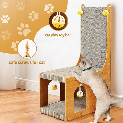 YEMOO Cat Scratcher, Cat Scratching Board, L Shaped Vertical Cat Scratcher for Wall and Couch Protection, Cat Cardboard Scratcher with 4 Ball Toys for Indoor Cats