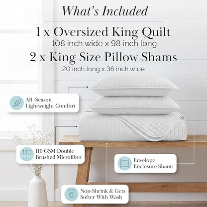 Southshore Fine Living, Inc. King Quilt Bedding Set with Shams, Coverlet Quilt King Size Bedspread, Luxury Bedding, Bed Spread for Kings/California Kings, Lightweight Quilted Comforter, White Quilts