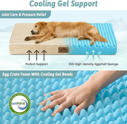 COZY KISS Cooling Dog Bed for Crate, Waterproof Dog Crate Mat with Removable Washable Cover, Orthopedic Egg Crate Foam Support, Dog Crate Bed 29x18x3 Inch,Beige
