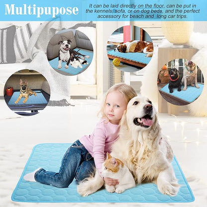 Dog Cooling Mat Washable Ice Silk Cooling Mat for Dogs Waterproof Bottom Summer Sleeping Pad Self Cooling Pad Blanket for Pets (40x28 in, Light Blue)