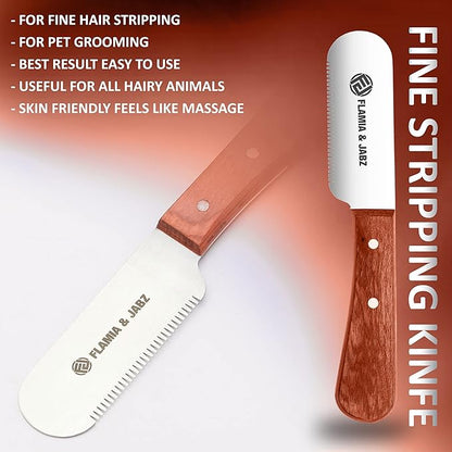 FLAMIA & JABZ FJ Professional Stripping Knife kit (6 pieces set) for Dogs & Pets, Wooden Handle Grip with Stainless Steel Blade (Right handed) (Orange)