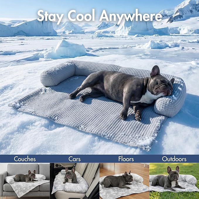 Spark Paws Cooling Couch Cover Dog Bed, Furniture Protector Mat, Non-Toxic Washable Pet Cooling Pad for Large & Small Dog - Waffle Grey - Size XXL