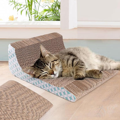 PrimePets Cat Scratcher Cardboard with Catnip, Removable Cat Scratching Pad with Ball, 2-in-1 Corrugated Cat Scratch Lounge Sofa