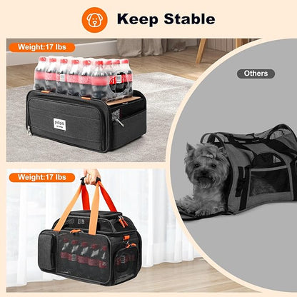pidipiti 17x12.5x8.5 TSA Approved Expandable pet Carrier for Extra-Small Dog Under 6 lbs,Small-Medium cat Under 8 lbs,for jetblue and Other Airlines only Have 8.5'' Height Space underseat