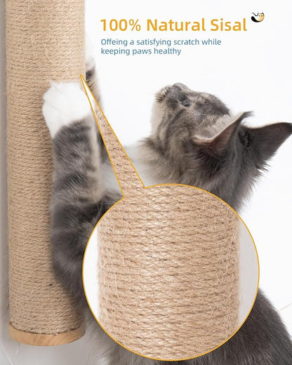 Aechonow 68" Wall Mounted Cat Scratcher, 2-Pcs of 34inch Tall Sisal Scratching Posts, Wall Mounted Cat Pole for Indoor Large Adult Cats Climb Stretch Play, Wooden