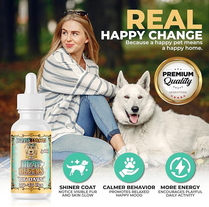 Hippie Dawg Big DAWG Hemp Oil for Large Dogs (50-75 lbs) - Maximum Strength Hip and Joint Support with Glucosamine, Collagen & Hyaluronic Acid - Natural Calming Tincture for Mobility & Wellness - 1oz