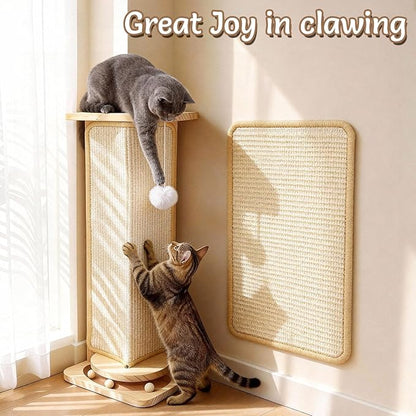 Couch Cat Corner Scratcher with Interactive Ball Toys for Cat, Replaceable Sisal Scratch Pad, Kitten Wall Scratcher for Couch, Wall Furniture Protector 25''