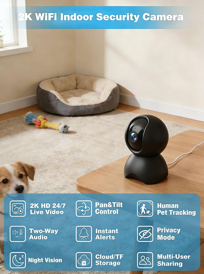 5G Indoor Security Camera, 2K Pet Camera with Phone App, 360° PTZ Cameras for Home Security Dual-Band WiFi6, 2-Way Audio, Cloud/SD Card Storage, Motion Detection, 2 Pack