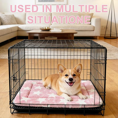 Dog Bed Mat – Soft & Comfortable Dog Kennel Pad for Crate – Durable Crate Bed & Mat for Dogs & Cats – Ideal for Crate, Kennel, and Home Use (Big&Little Stars Pink, S(24"*18"*1.5"))