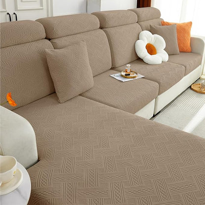 hyha Individual Couch Cushion Covers, Stretch Magic Sofa Seat Cushion Covers Washable, Dog Couch Sofa Slipcover for Pets, Kid with Elastic Bottom(Large, Camel)