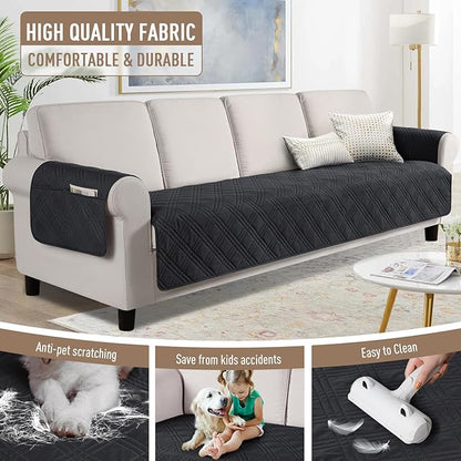 TAOCOCO Waterproof Oversized Couch Covers for Pets Dogs with Non Slip Backing, Sofa Seat Covers with Pocket for 4 Cushion Couch Washable Dog Couch Protector Sofa Slipcovers(Oversized Sofa, Black)