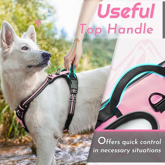 Eagloo Dog Harness Small Sized Dog, No Pull Service Vest with Reflective Strips and Control Handle, Adjustable and Comfortable for Walking, No Choke Pet Harness with 2 Metal Rings, Pink, S