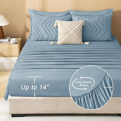 Litanika Grayish Blue Queen Size Comforter Set with Sheets - 7 Pieces Bed in a Bag Queen Boho Tufted Complete Bedding Sets with Comforter, Sheets, Pillowcases & Shams