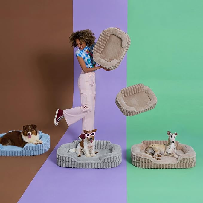 LE SURE Cute Dog Beds for Extra Large Dogs, Orthopedic Waterproof XL Pet Bed with Sides, High Back Non-Slip and Egg-Crate Foam Big Dog Couch Sofa with Washable Removable Cover, Beige