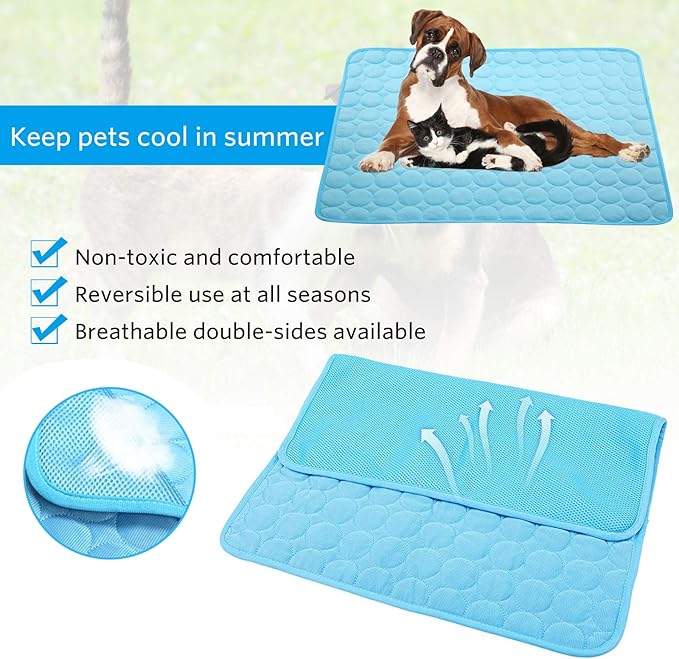 Mannice Dog Cooling Mat, Pet Cooling Mat for Dogs Cooling Blanket for Dogs Dog Cooling Pad for Kennels, Crates, Cars, Indoor & Outdoor Ice Silk Cooling Mat for Extra Large Dogs (Blue, XL(40 * 28"))