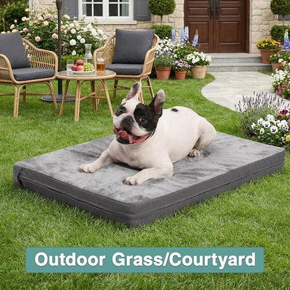 Waterproof Dog Bed Medium Size Dog, Outdoor Washable Crate Pad 30 inch, Orthopedic Foam Pet Bed with Removable Cover Reversible, Outdoor Anti-Slip Kennel Pad 29"x18", Gray