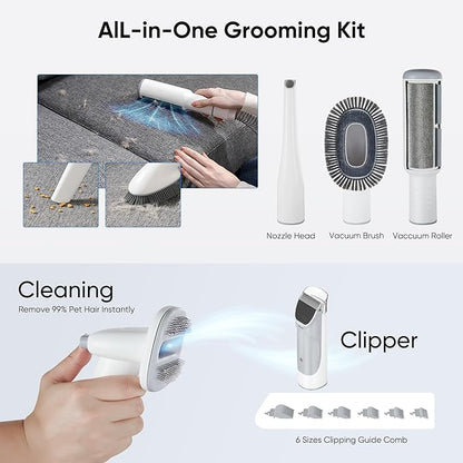 NEWBULIG 5-in-1 Pet Grooming Vacuum Kit, 2.5L Dust Cup, 3 Suction Modes and 5 Groomer Tools, Dog Clippers with Cordless Low Noise for Cats, Dogs Other Animals Hair Trimmer
