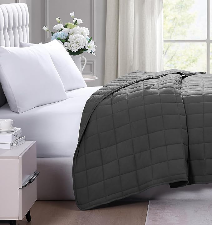 Casa Platino Quilted Blanket Twin XL Size - Pre Washed - Soft & Lightweight Bed Blanket - All Season Down Alternative Blankets - Charcoal