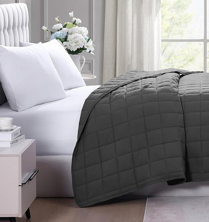 Casa Platino Quilted Blanket Full Size - Pre Washed - Soft & Lightweight- All Season - Premium Microfiber Down Alternative Bed Blankets - Charcoal
