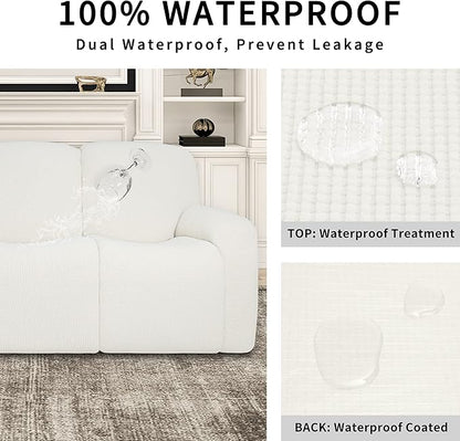 Easy-Going 100% Dual Waterproof Recliner Sofa Cover, 8-Pieces Stretch Relining Couch Cover with Pocket, Jacquard 3 Seat Sofa Slipcover Leakproof Washable (Sofa, Cream)