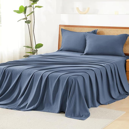 Litanika Twin Comforter Set with Sheets Ocean Blue - 5 Pieces Boho Tufted Shabby Chic Bed in a Bag, Fluffy Soft Farmhouse Bed Set for All Seasons