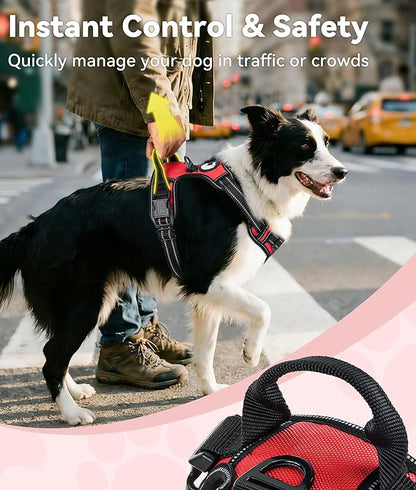 Joytale No Pull Dog Harness Medium Sized Dog, Reflective Pet Vest with Front Clip, Adjustable Soft Padded Harnesses with Easy Control Handle for Training and Walking, Red, M