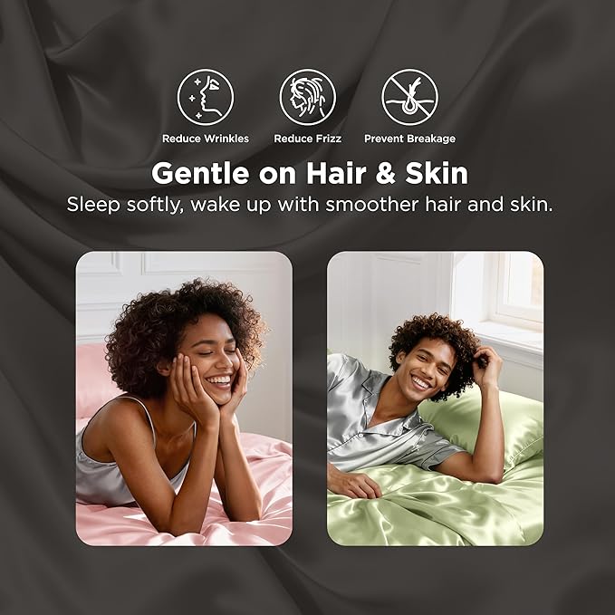 Bedsure Satin Sheets King Size - 4 Piece Silky Bedsheets with 15 Inches Deep Pocket Fitted Bedsheet,1 Flat Sheet, 2 Satin Pillowcases, Good for Hair & Skin (King, Silver Grey)