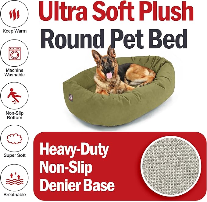 Majestic Pet 52 Inch Suede Calming Dog Bed Washable – Cozy Soft Round Dog Bed w/Spine Support for Dogs to Rest Head - Fluffy Donut Dog Bed 52x35x11 (Inch) - Round Pet Bed X- Large – Sage (2025)
