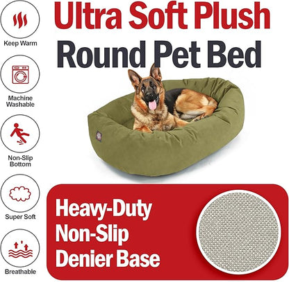 Majestic Pet 52 Inch Suede Calming Dog Bed Washable – Cozy Soft Round Dog Bed w/Spine Support for Dogs to Rest Head - Fluffy Donut Dog Bed 52x35x11 (Inch) - Round Pet Bed X- Large – Sage (2025)