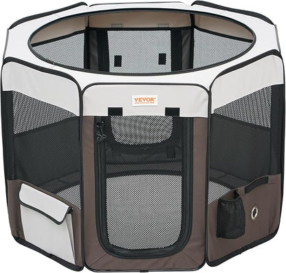 VEVOR Portable Pet Playpen, 36x36x23 in Foldable Dog Cat Pen + Free Carrying Case + Bowl, Indoor/Outdoor Dogs Crates Kennel for Puppies with Premium Waterproof 600D Oxford Cloth, Removable Zipper Top